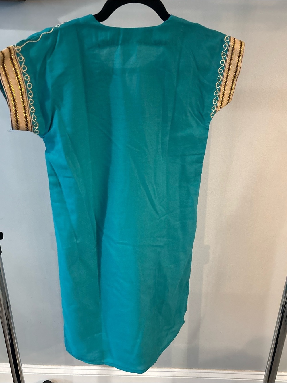 S.TH Egyptian Turquoise Embroidered Tunic Dress or kaftan-style with Bib size 4 - Picture 5 of 8